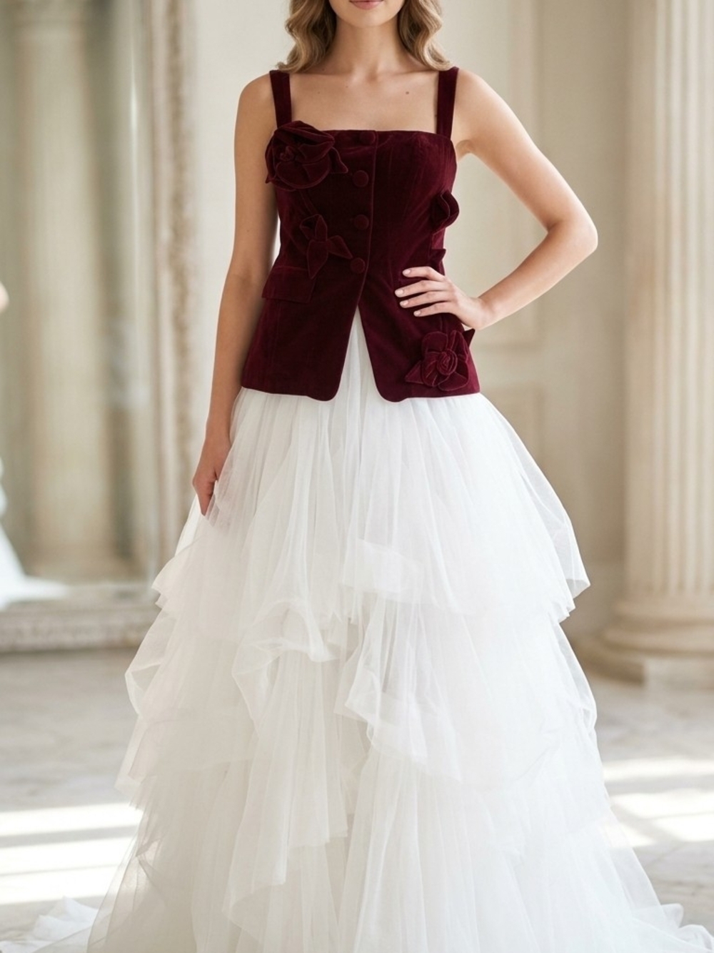 Muse by Marchesa Laurel Velvet Applique Sleeveless Button Up Coordinating Vest - Picture 1 of 11